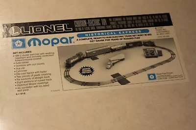 Lionel O Gauge Train Set Mopar Historical Express # 11818 Sealed Ready To RunNIB • $299