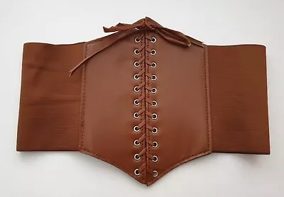 Vtg Tan Brown Boho Bohemian Waist Cincher Lace-Up Wench Corset Belt  • £15