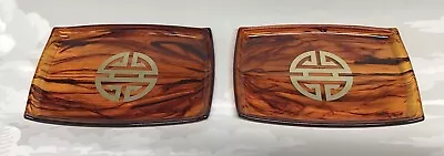 Vintage Lucite Trinket MCM  Trays Tortoise Shell Vanity Trays Set Of 2  1970s • $10.99