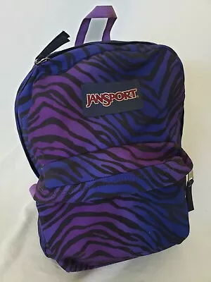 Jansport Zebra Backpack SuperBreak Purple Black Bag Girls Animal Print  • £19.28