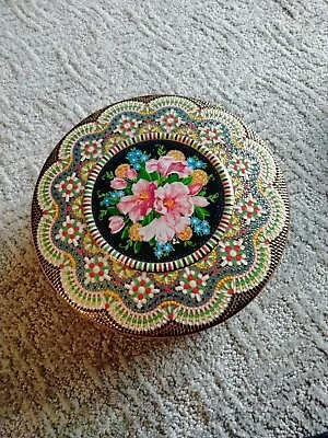 Round Floral Tin W/ Lid Designed By Daher Long Island NY Made In England 8” • $25