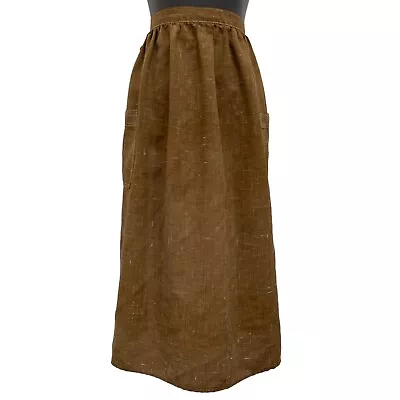 Vintage 70s Handmade Long Half Apron Brown Woven Linen Cotton Blend With Pockets • $9.87