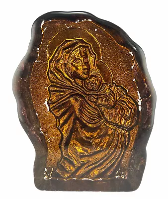 Vintage Murano Art Glass Paperweight Madonna & Child Intaglio Etched Bronze Back • $31.31