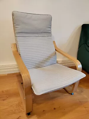 IKEA Poang Chair - Oak Veneer Frame And Light Beige Cushion • £50