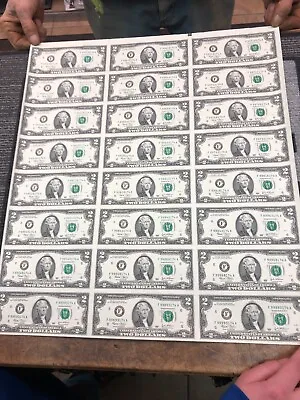 2003 Uncut Sheet 24 $2 Two Dollar Bills Currency Sweet Atlanta • $131.25