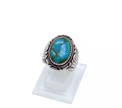 TQ472 Vintage W. Denetdale Navajo Turquoise Sterling Size 8 Ring 11.73g ~ Restor • $49.95