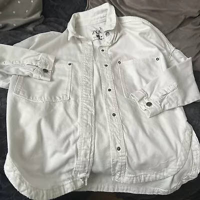 Zara White Denim Shirt - Size XSmall 8 10 Ivory Women’s Designer Jacket Clothes • £9.99