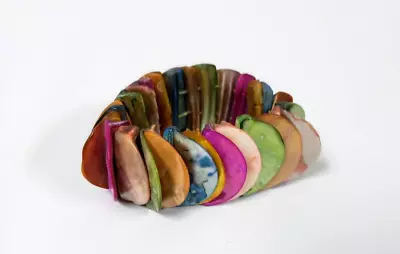 Multi Color Dyed Mother Of Pearl Stretch Bracelet Colorful 1 Inch Wide • $7.71