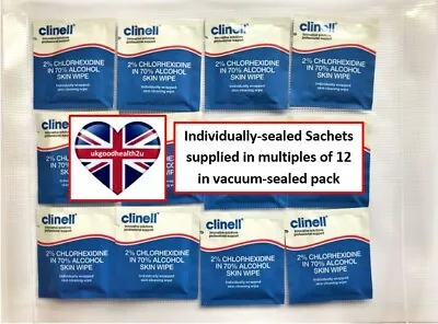 £2.97 • Buy 12 X Clinell 2% Chlorhexidine In 70% Alcohol Disposable Disinfectant Skin Wipes 