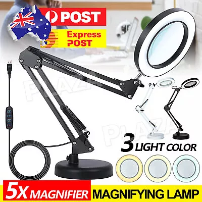 USB Magnifying Glass With LED Light 5X Magnifier Crafts Reading Desk Stand Lamp • $25.95