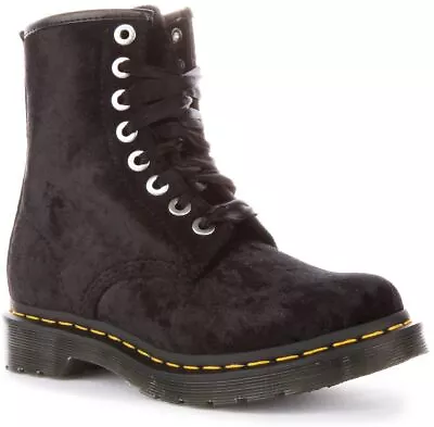 Dr Martens Vegan 1460 Crushed Velvet Lace Up Ribbon Boots Womens Black UK 3 - 8 • £168.99