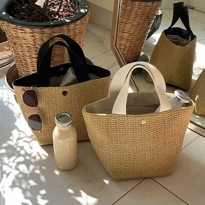 £5.99 • Buy Women Ladies Wicker Handbag Bag Tote-Beach Straw Woven Summer Rattan Basket Bags