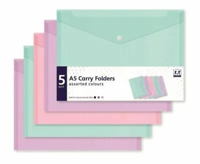 5x A5 Document Plastic Wallet Pastel Colours Paperwork File School Home Office • £4.50