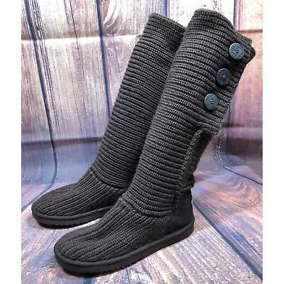 UGG Cardy #5819 Chocolate Brown Classic Crochet Tall Knit Sweater Boots Womens 9 • $36.99