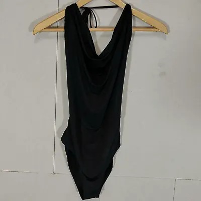 Boohoo Women's Ladies Bodysuit BNWT Black Size UK 10 Halterneck Backless Cowl • £6