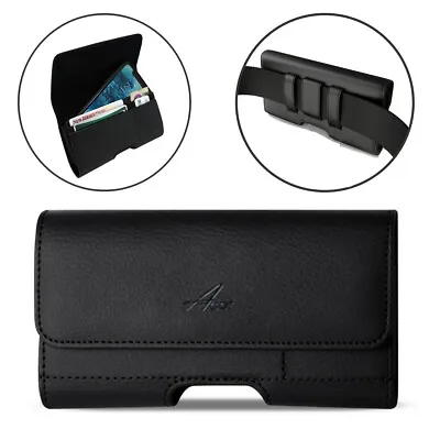 Agoz Leather Sideways Belt Clip Pouch With Credit Card Holder For Samsung Phones • $9.98
