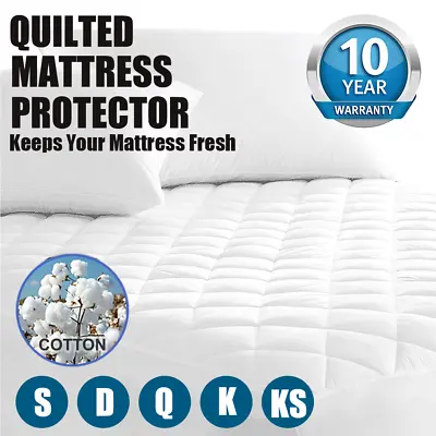$23.39 • Buy Allergy Fitted Cotton Cover Quilted Mattress Protector Topper Underlay ALL SIZE
