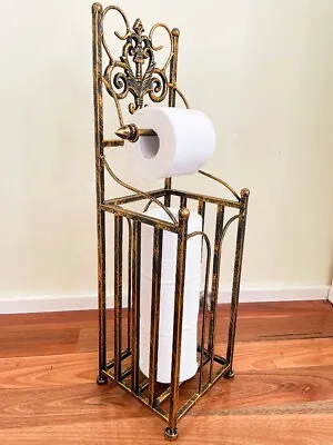 Elegant Iron French Style Toilet Paper Roll Holder Stand With Storage BRS • $69.95