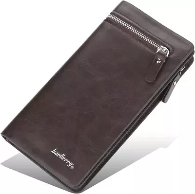 Mens Long Billfold Leather Zipper Wallet Clutch Card Holder Phone Purse Handbag • $10.99