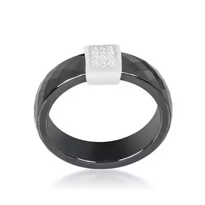 Black Ceramic Cocktail Ring Cubic Zirconia 0.15 Ct. Rhodium Plated • $33.99