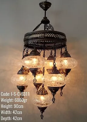 9 Big GLOBES MOSAIC CHANDELIER Turkish Moroccan Handmade Hanging CeilingPendant • $194.15