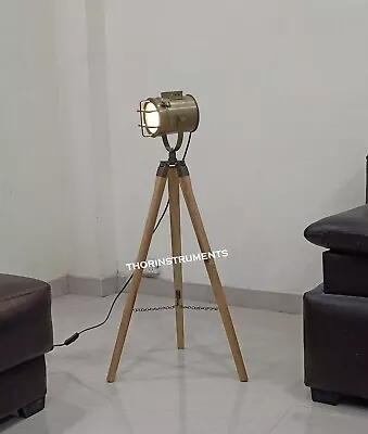 $158.40 • Buy Nautical Floor Lamp Antique Searchlight W/Wooden Natural Tripod Stand 