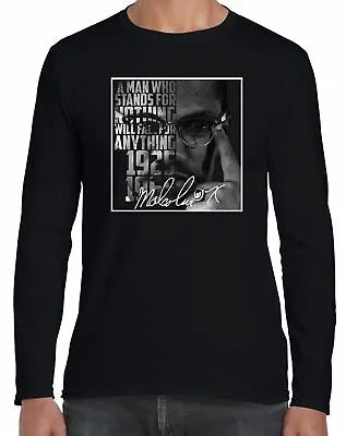 Malcolm X Signature Long Sleeve T-Shirt - Black Pathers Civil Rights • $34