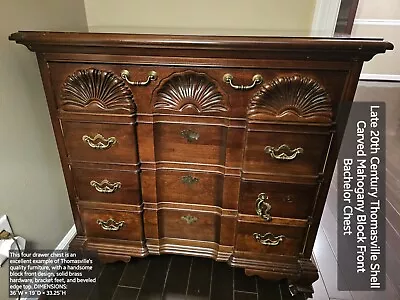 Late 20th Century Thomasville Shell Carved Mahogany Block Front Bachelor Chest • $175