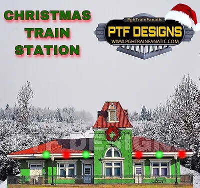 O Scale - CHRISTMAS TRAIN STATION -  Building Flat W/ LEDs Christmas Decoration • $32.99