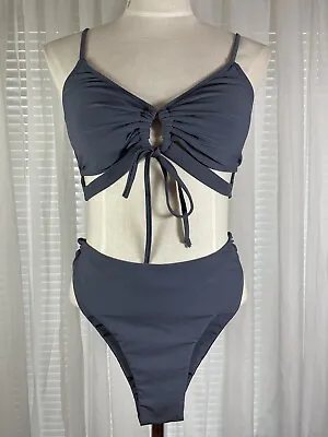 Zaful Bikini Womens Size XL Gray Two-Piece Tie Front Padded Cut Out High Waisted • $19.77