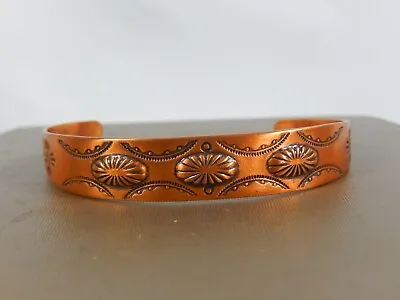 Vtg Southwestern Bell Trading Solid Copper Stamped Conchos Cuff Bracelet • $22