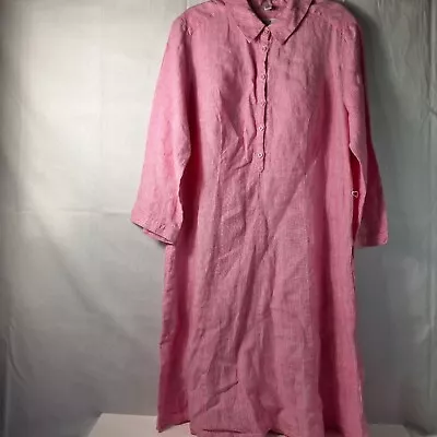 MALVIN 100% Linen Dress Womens Sz 10 Pink White Pinstripe Vacation Resort Travel • $19.99