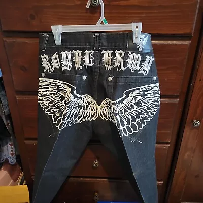 Royal Army Jeans Black Baggy Fit Size 36/32 Embroidered & Patches Printed Wings • $95