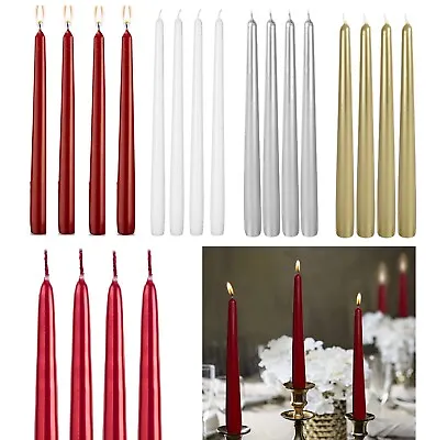 4 X Tapered Candles Taper Wax Color Dinner Table Wedding Party Light XMAS 25cm • £6.95