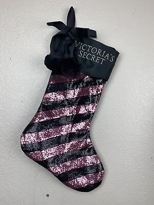 Victoria’s Secret Pink Black Striped Sequin Bling Christmas Stocking • $19.99