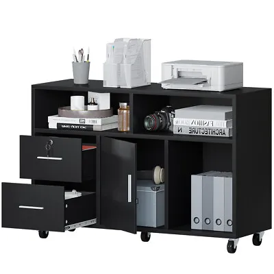 Mobile File Cabinet With 2 Drawers Wood Filing Rolling Printer Stand With Lock • $81
