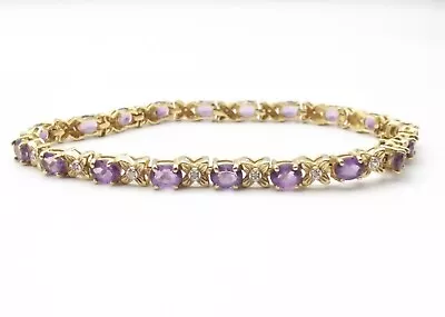 Vtg 10K Gold Lavender Amethyst Diamond Link Tennis Bracelet Estate 6.75  Estate • $499.99