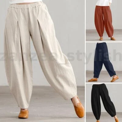$25.84 • Buy 100%Cotton Womens Casual Loose Plain Harem Pants Yoga Jogging Long Pants Bottoms