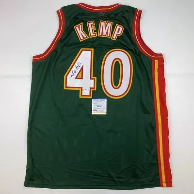 Shawn Kemp Seattle Dark Green Basketball Jersey PSA/DNA COA • $499