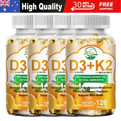 Vitamin D3 K2 (MK7) 5000 Capsules IU Immune Health Bone Support 120/240/360pcs • $19.79