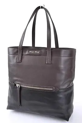 NEW MIU MIU BY PRADA RR1820 Black/Brown  VITELLO LEATHER PURSE BAG TOTE  • $659