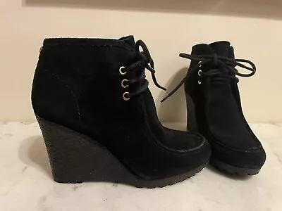 Michael Kors MK Rory Wedge Booties Black Suede Ankle Boots Lace Up Size 6 • $29.99