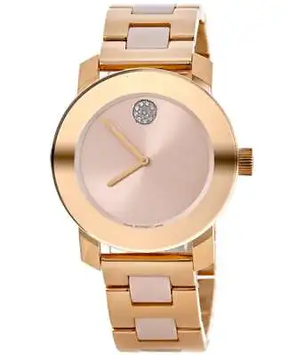 New Movado Bold Ceramic Gold Dial Rose Gold Steel Women's Watch 3600799 • $349