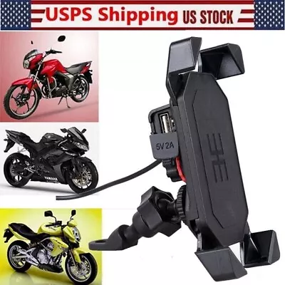 Motorcycle Handlebar Cell Phone Mount Holder With USB Charger For Smartphones US • $13.99