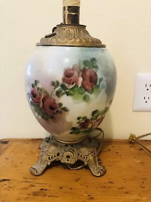 Vintage Hurricane GONE WITH THE WIND Parlor Table Lamp BASE Hand Painted 16” • $85