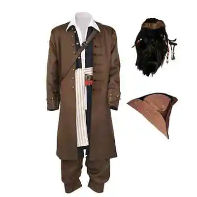 £95.99 • Buy Pirates Of The Caribbean Cosplay Captain Jack Sparrow Costume Jacket Hat Wig