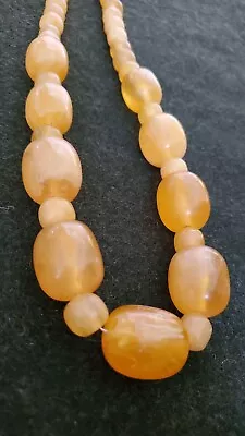 Vintage Chunky Bakelite Swirl Honey Amber Barrel Bead Necklace • $250