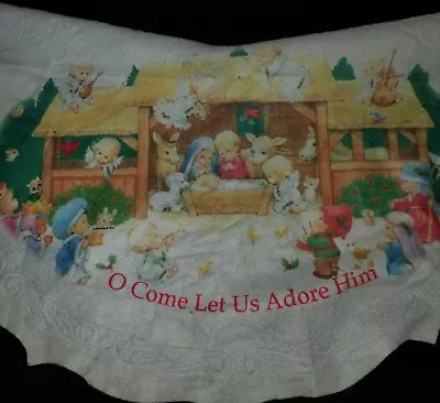 Vintage Christmas  Felt Tree Skirt Children Nativity Scene Angel's Wisemen • $12.50