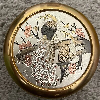 Vintage The Art Of Chokin Trinket Box Peacock Bird 24 KT Gold Trinket Dish Japan • $14.90