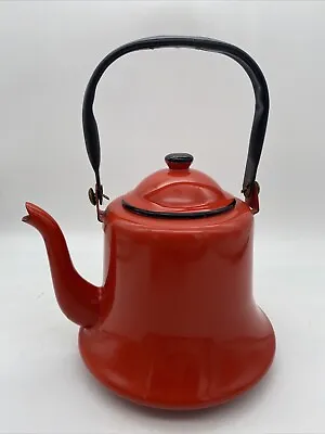 Vintage Retro Asahi? Japan Red Enamelware Tea Pot Kettle Decorative Purpose Only • $14.99